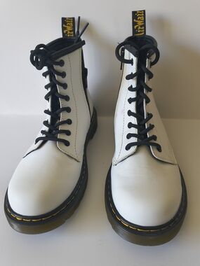 Girls Dr. Martens White and Black Lace-Up Leather Boots